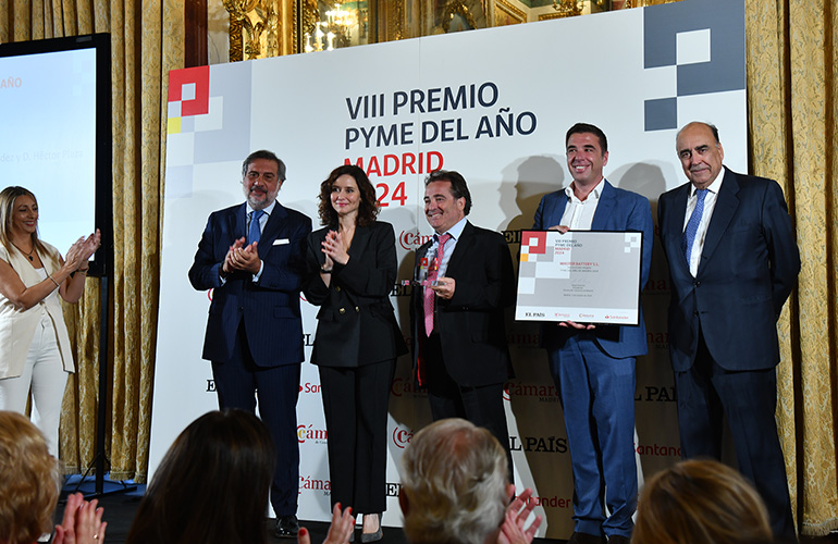 Master Battery ha recibido el Premio Pyme del Año de Madrid 2024 por su esfuerzo empresarial en innovación, digitalización, expansión internacional, sostenibilidad y respeto al medio ambiente